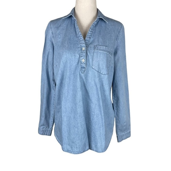 J Crew Chambray Long Sleeve Top - Picture 1 of 9